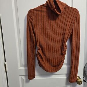 SHEIN Burnt Orange Ribbed Turtleneck Sweater